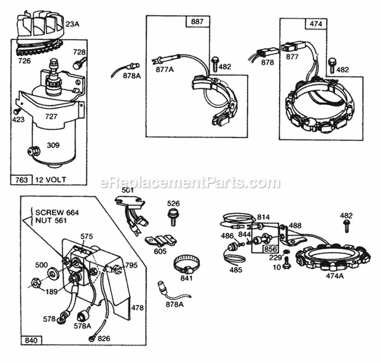 Electric StarterMiscelect Diagram and Parts List for 170702-1633-99  Briggs and Stratton Engine